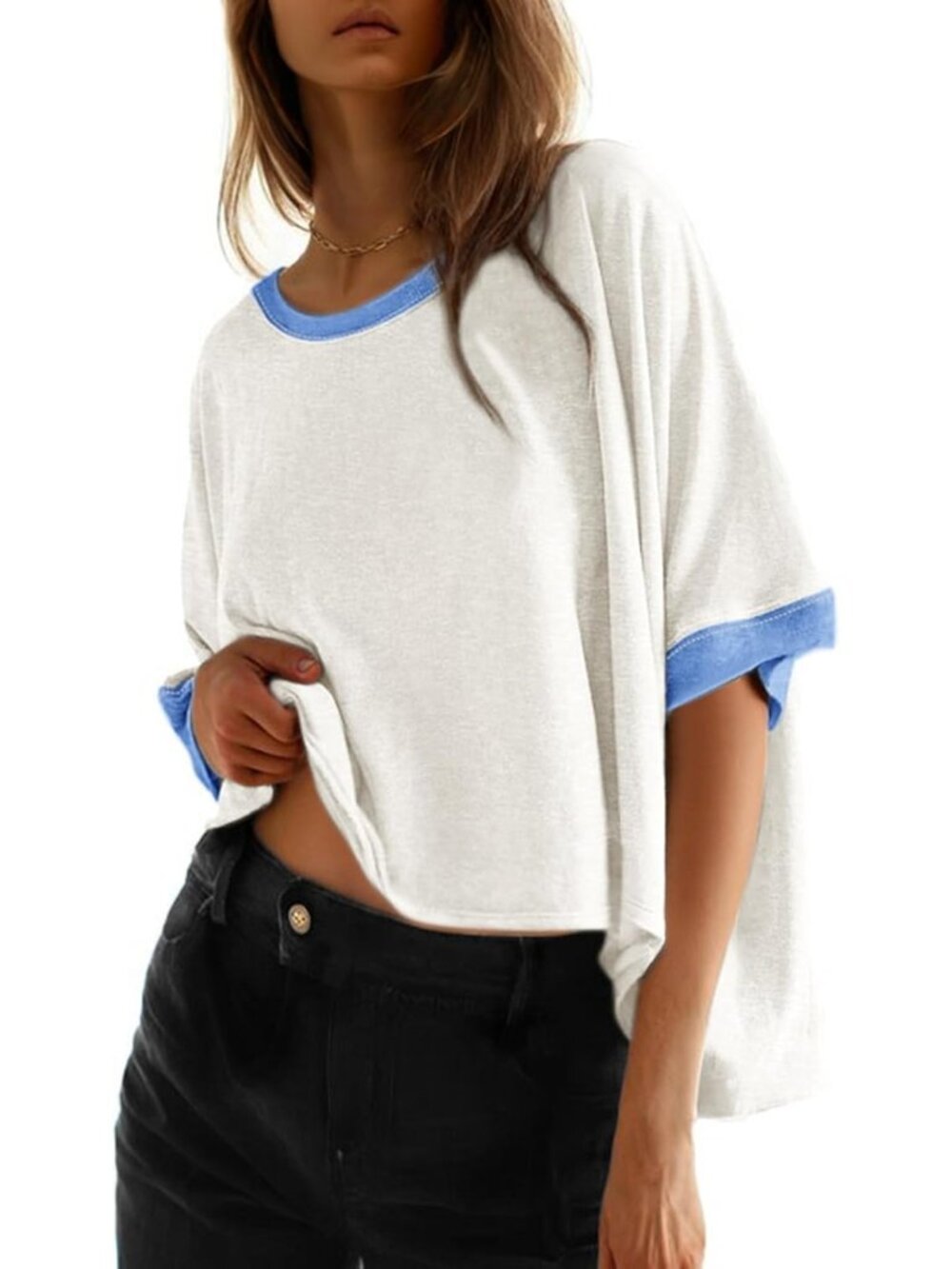Women's Bonbon Round Neck Casual Crop Tops Pull On Short Sleeve Basic Tee Shirts